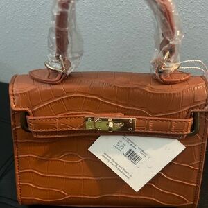 Missguided Croc-Embossed Mini Top-Handle Bag in Cognac Brown